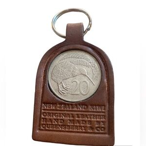 NEW ZEALAND KIWI Coin Leather Keychain / Keyring  Queensberry & Co.